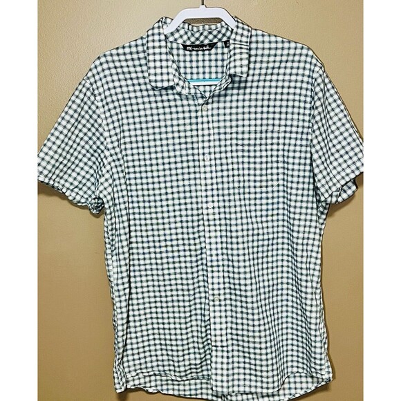 Travis Mathew Mens Size XL White Grey Black Plaid Button Down Short Sleeve Shirt - Picture 1 of 12